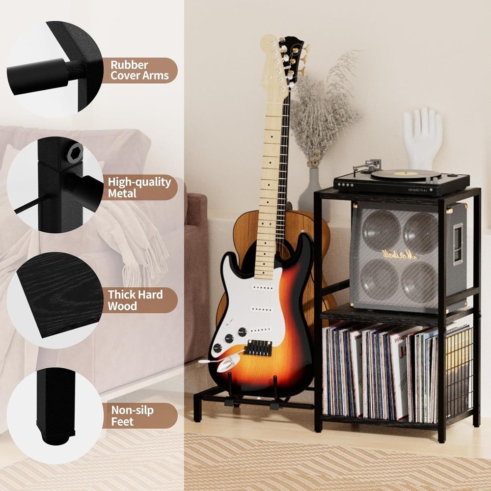 End Table with Guitar Rack, Vinyl Record Organiser, 2 Guitar Racks