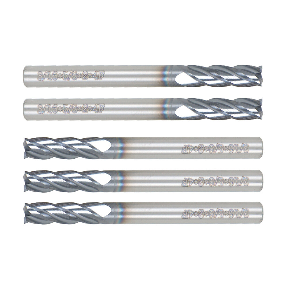 5Pcs 3/16" 4 Flute Regular Carbide End Mill 2" Overall Length TiALN COATED