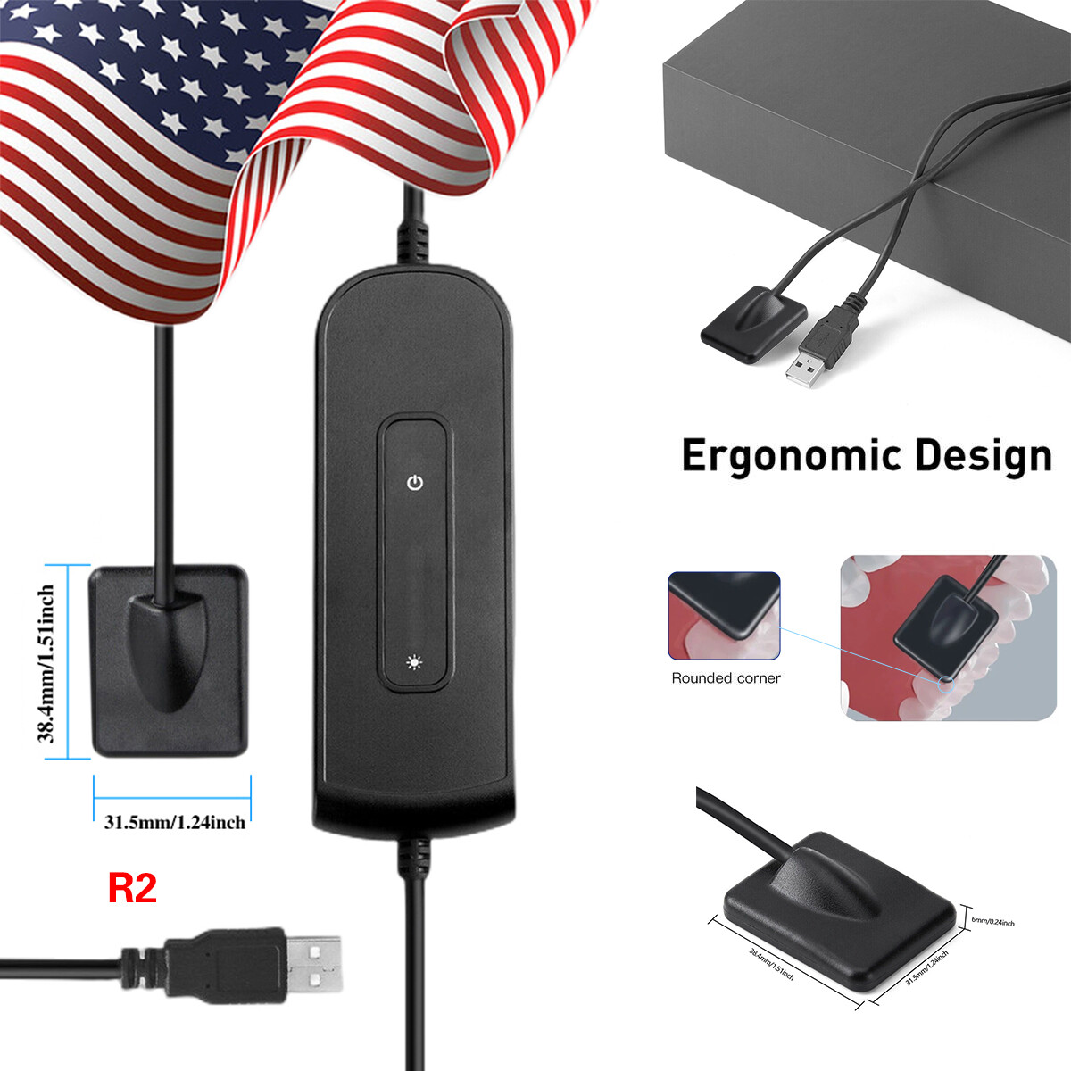 Woodpeck Style Digital Imaging RVG Sensor X-Ray System Dental Xray Sensor 2.0