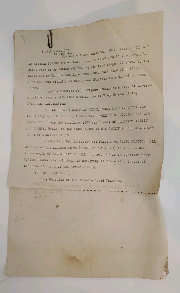 1932 Ft Sam Houston 3rd Brigade Tactical Exercise Document - Rare Original