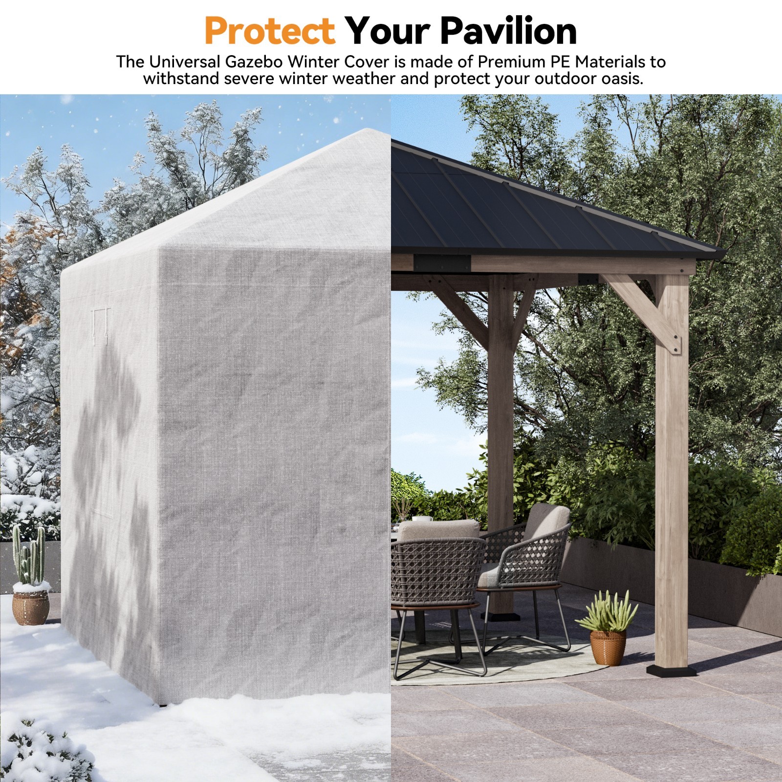 Universal Winter Gazebo Cover with Sidewalls Mesh Windows White