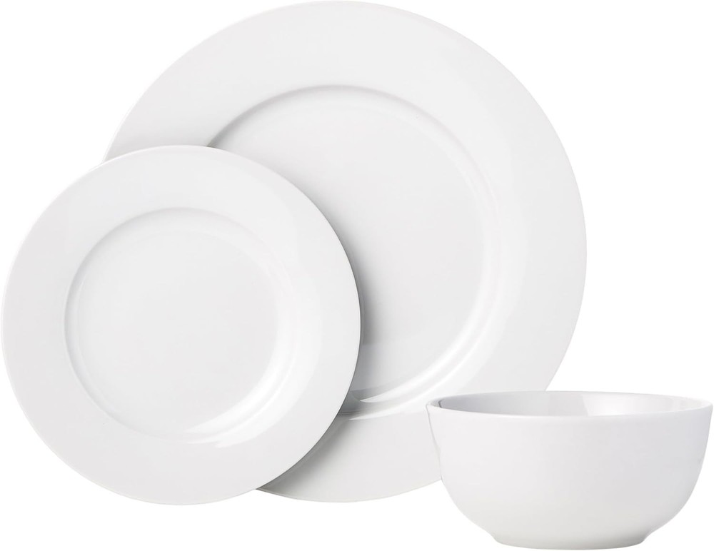 Amazon Basics Kitchen Dinnerware Set, Microwave and Dishwasher Safe, White