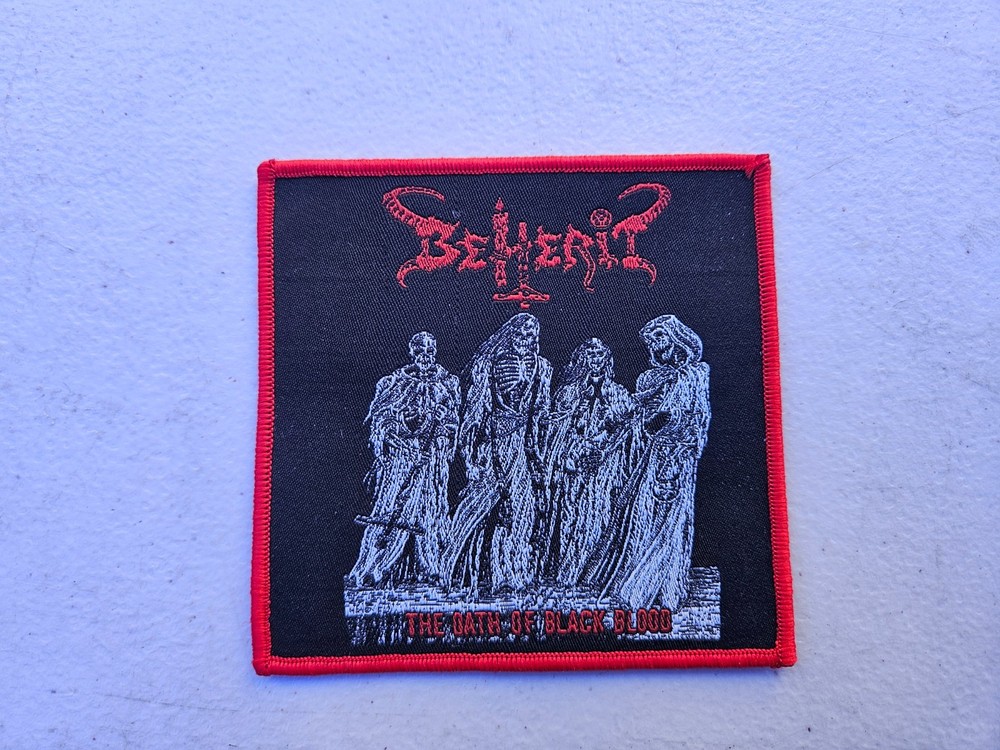 BEHERIT, THE OATH OF BLACK BLOOD, SEW ON RED BORDER WOVEN PATCH