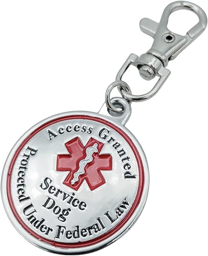 Service Dog Tag Double Sided Red Medical Alert Medal for Medium or Large Dogs