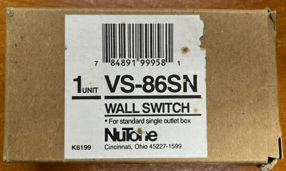 NUTONE VS-86SN Wall Switch - For Standard Single Outlet Box - USED