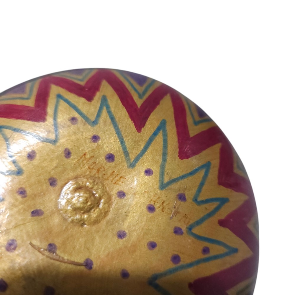 Hand Painted Gourd With Beads Signed Decorative