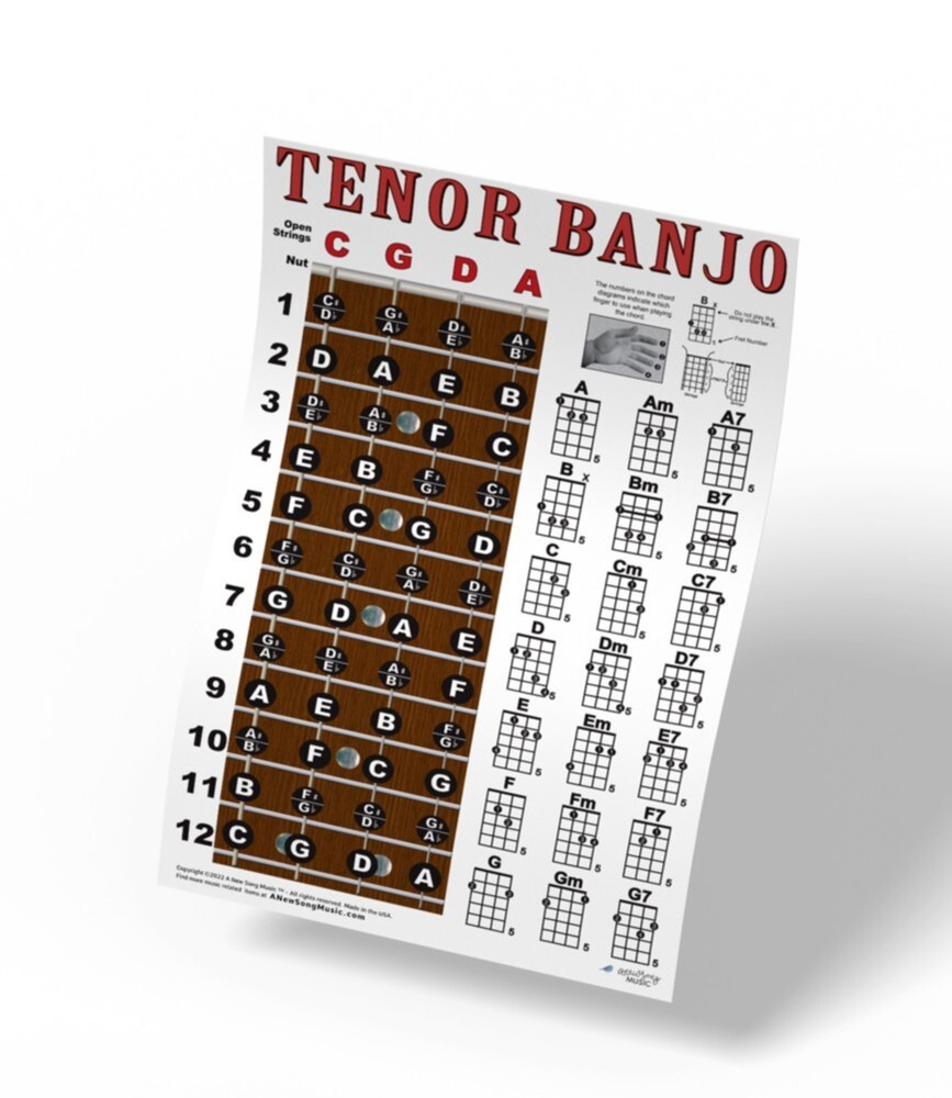 Tenor Banjo 4 String Fingerboard Wall Chord Chart Poster Notes Chords