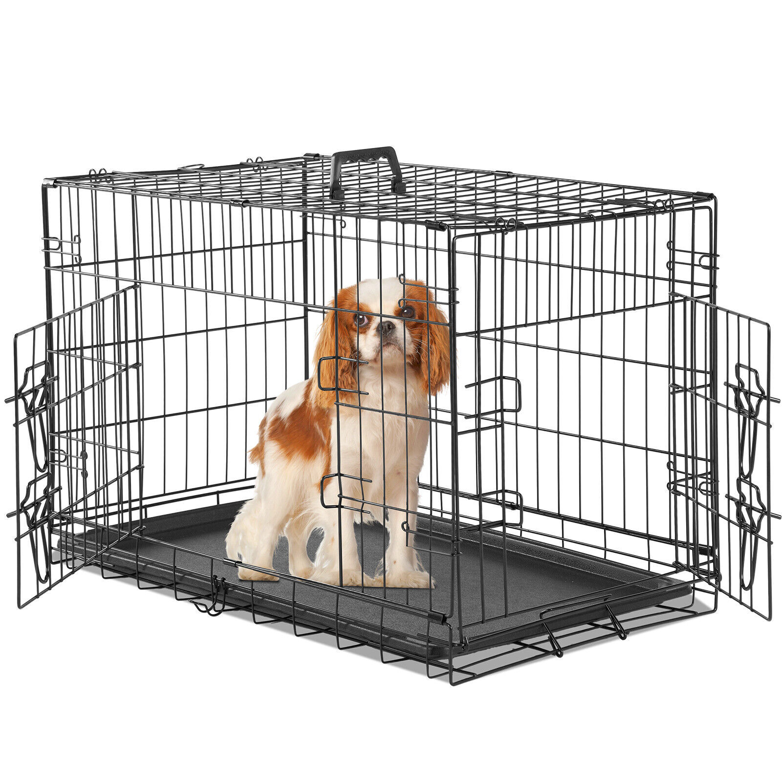 Single/Double Door Dog Crate Pet Cage Removable Tray Divider Panel Metal Kennel
