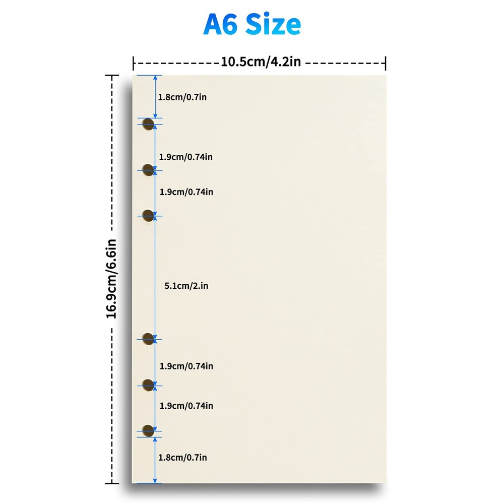 Refillable Blank Paper for 6-Ring Binders - A6 Size, 80 Sheets (160 Beige