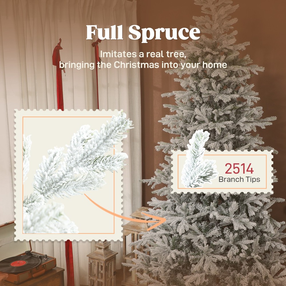 HOMCOM 9ft Flocked Christmas Tree, Wide Spruce Xmas Tree, Easy Assembly