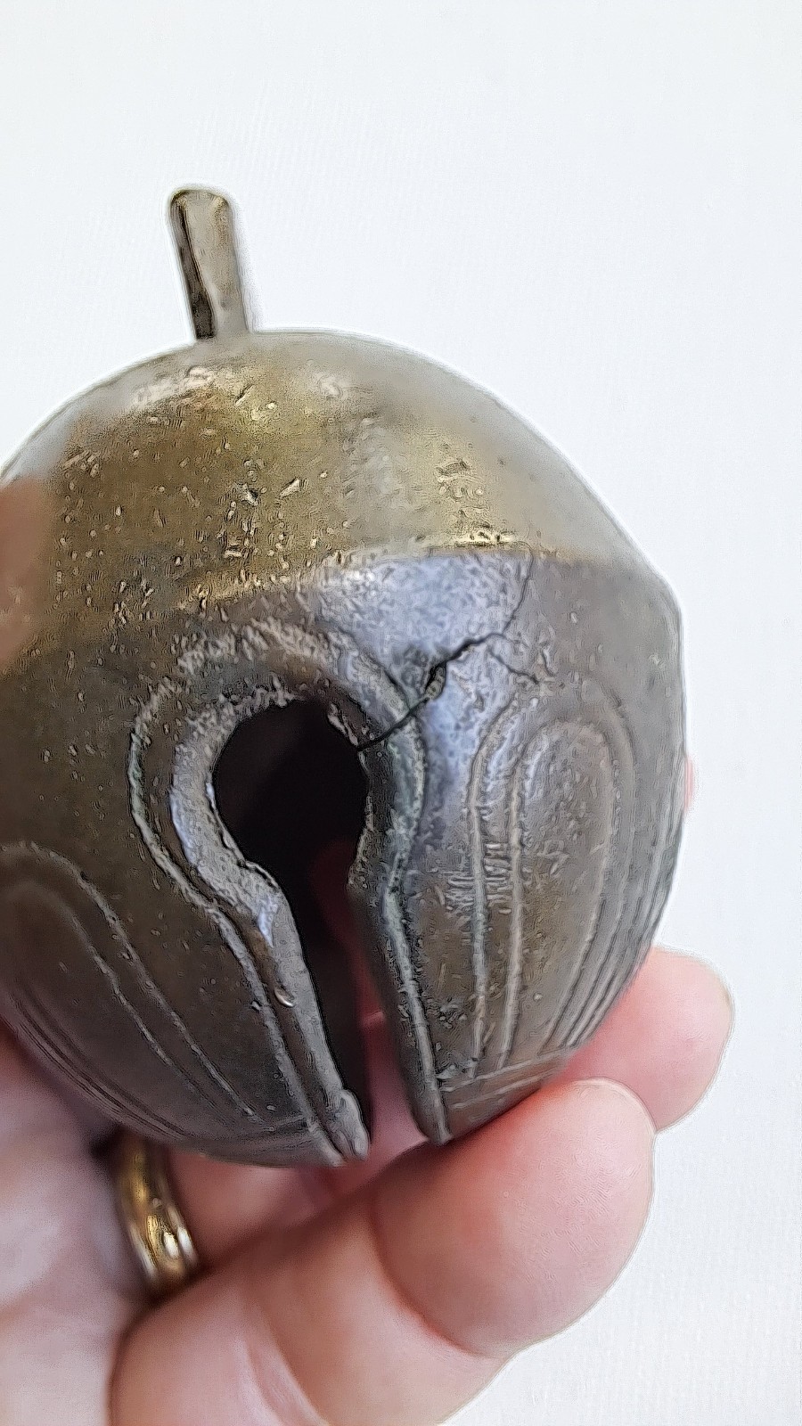 Antique Brass Metal Sleigh Bell HS & Co Henry Stanley Company Crotal Petal #4