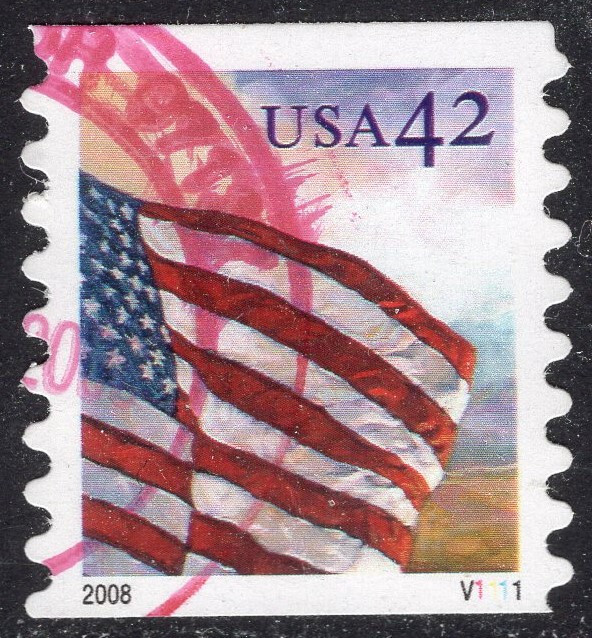 4242 42c Flag at Dawn  Upper Left BELL  Plate #  V1111 -single -  Used