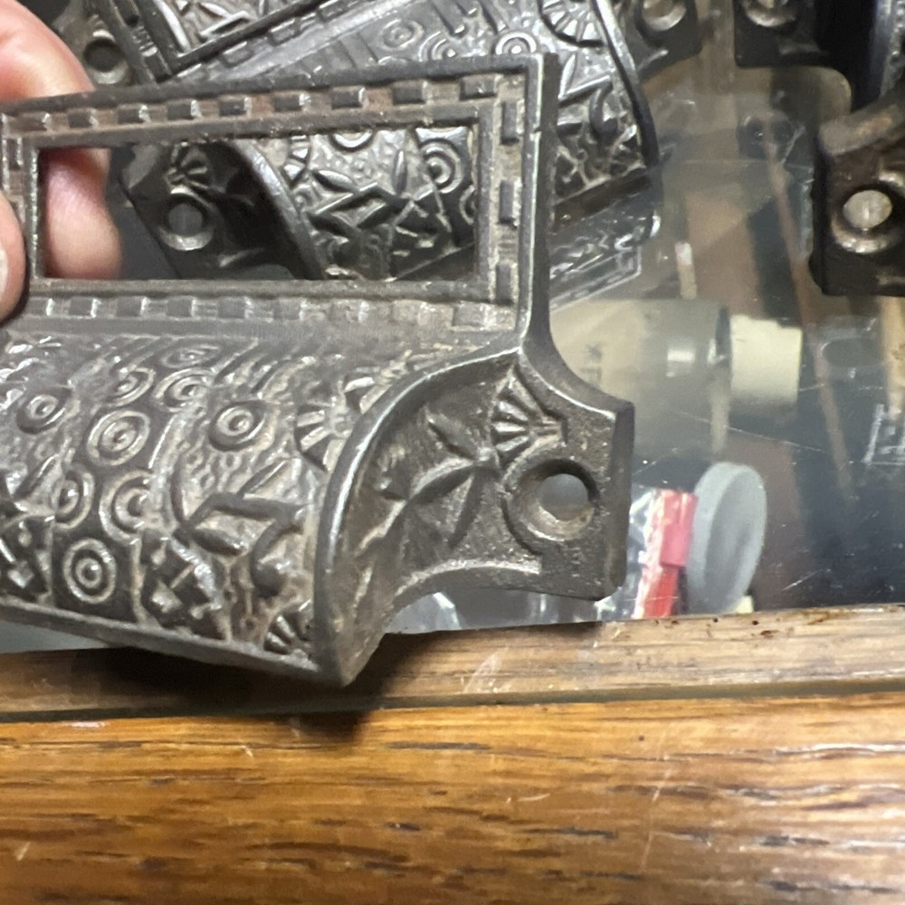 NOS set 6 c1870 matching authentic VICTORIAN cabinet pull hardware name plate