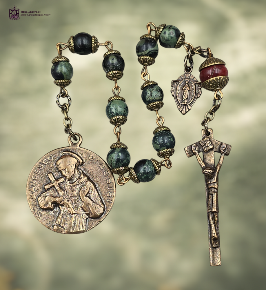 St Francis & St Chiara Heirloom Chaplet- Bronze| Kambaba Jasper