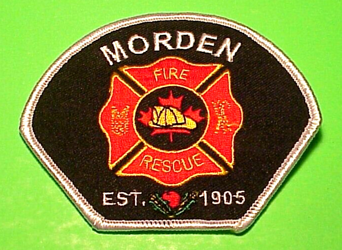 MORDEN  MANITOBA  CANADA  EST. 1905  ( SILVER BORDER ) 3 1/4"  FIRE DEPT. PATCH