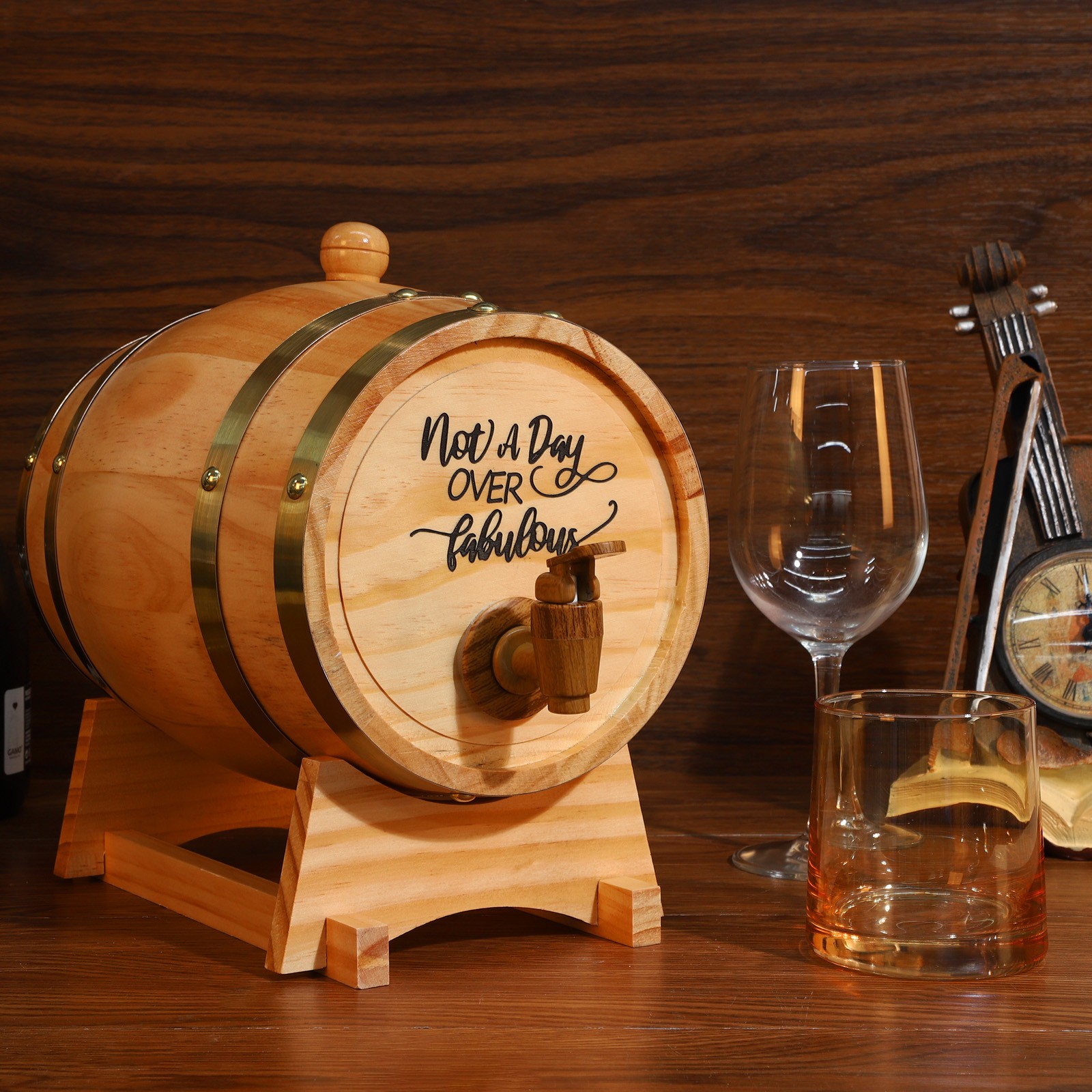 3 Liter Oak Aging Barrel with Stand, Bung, and Spigot - Age Cocktails, Bourbon