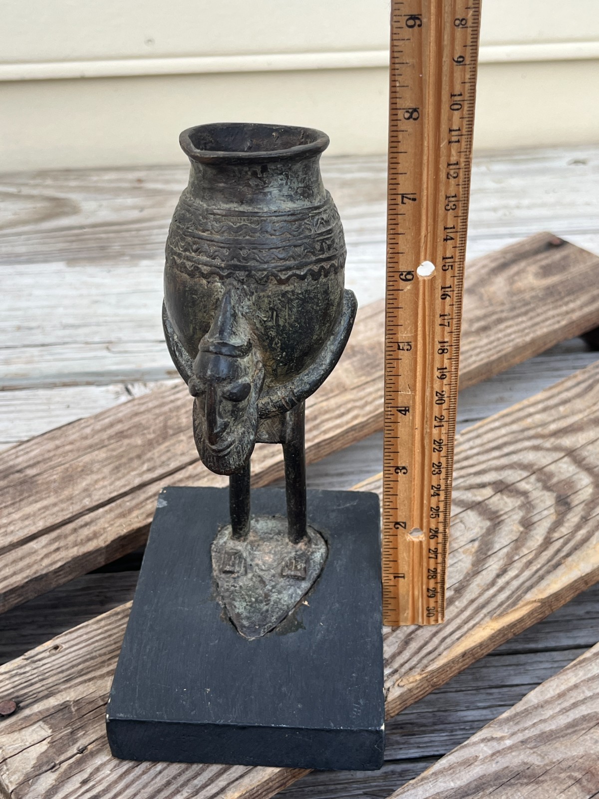 Vintage Mali Bronze Sculpture – Dogon Style Figure Carrying Vessel