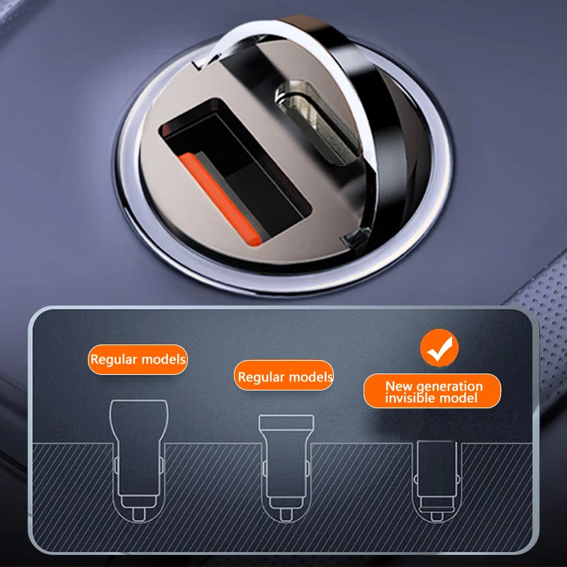 Plug Type: KR - Mini 100W USB Car Charger Dual Ports Pull Ring Fast Charge Type
