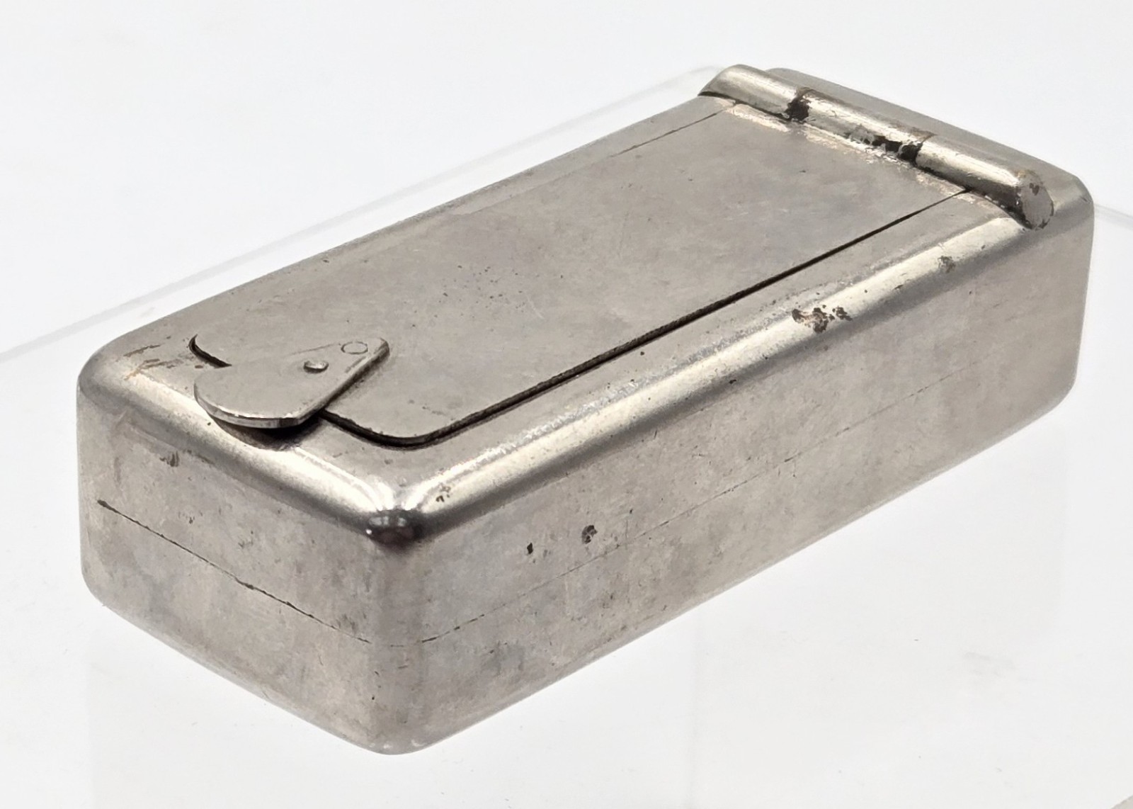 WWI Era Nickel-Plated Brass Trench Vesta Case – Rare Match-Holder Lid – MINT...