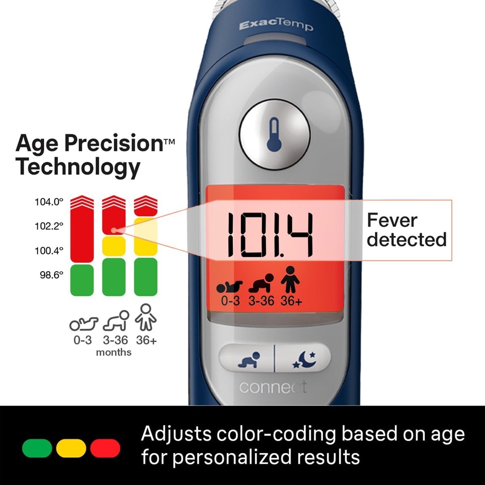 Digital Ear Thermometer with App Connect and Color-Coded Display