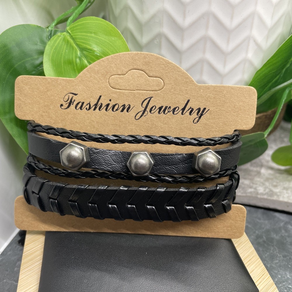 2 PC Leather Bracelet Set Stackable Adjustable Tie New Free Ship B7524