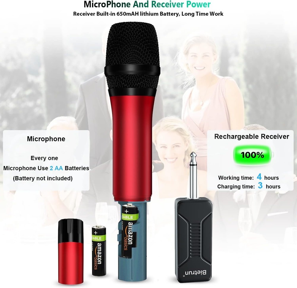 Professional Dynamic UHF Microphone - 160 Feet Range & Mute Function for Events