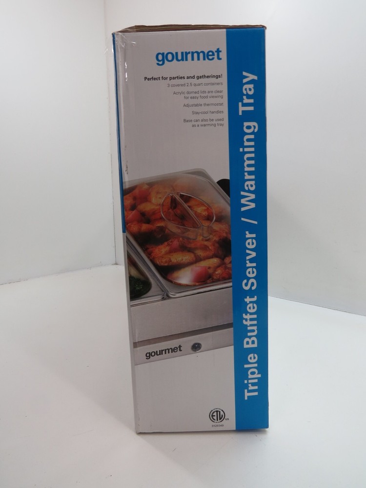 New Triple Buffet Server/Warming Tray (3) 2.5 Quart Serving Trays (I1B97C)