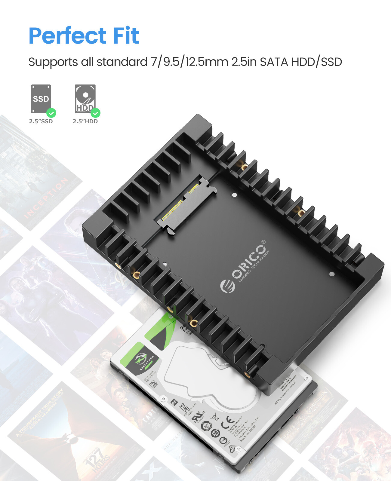 ORICO SATAIII 2.5 to 3.5'' Hard Drive Adapter Converter fr 7/9.5 /12.5mm HDD SSD