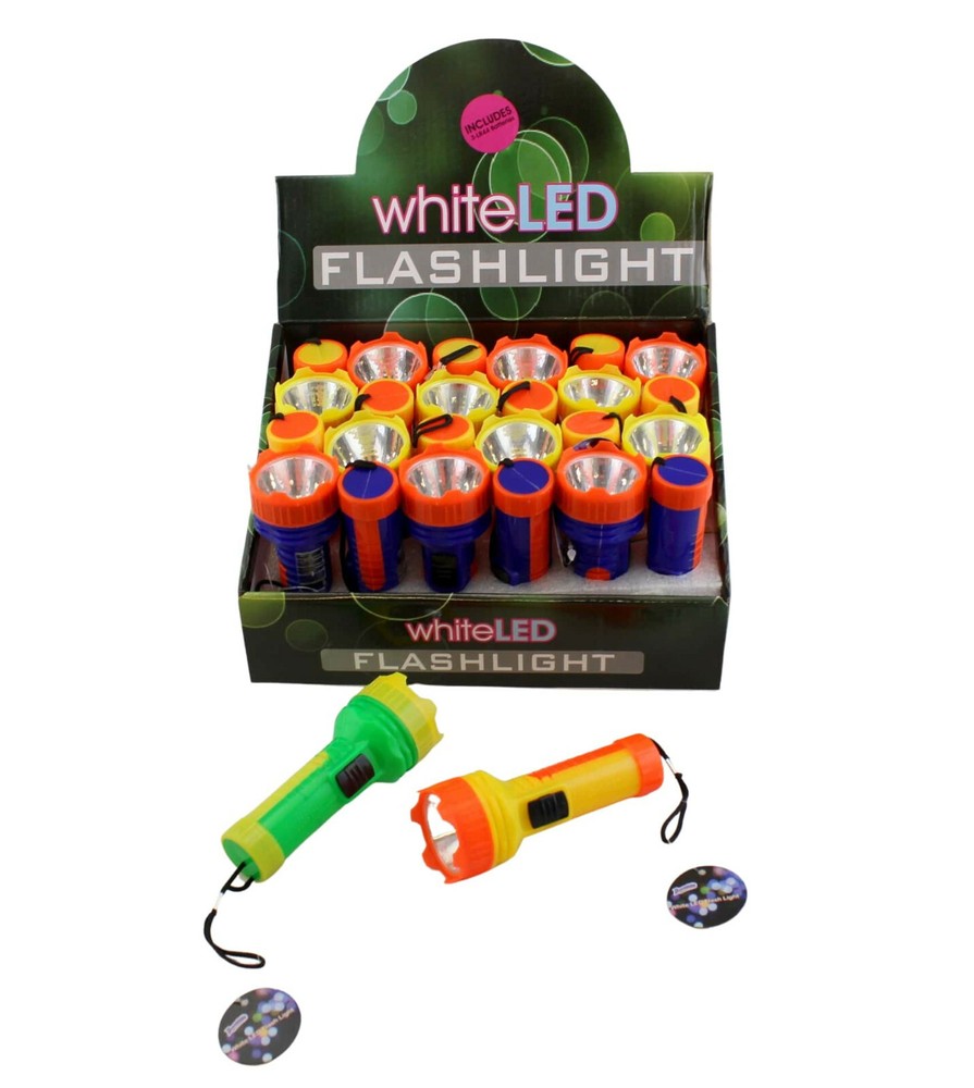 24 Pack Double White LED Mini Flashlight with Carry Strap W Display