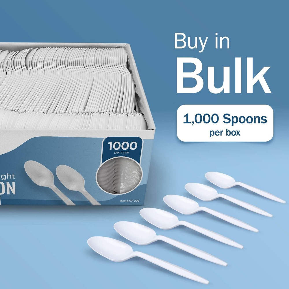Disposable Plastic Spoons - 1,000 Medium Weight Plastic Teaspoons - Disposabl...
