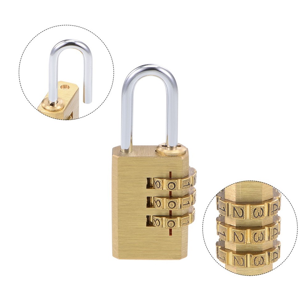 3 Digit Combination Padlock Brass Locks 3mm Shackle Diameter 2Pcs