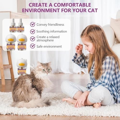 Cat Calming Diffuser Kit - 2 Plug-Ins & 4 Refills, Stress Relief for Multi Cats,