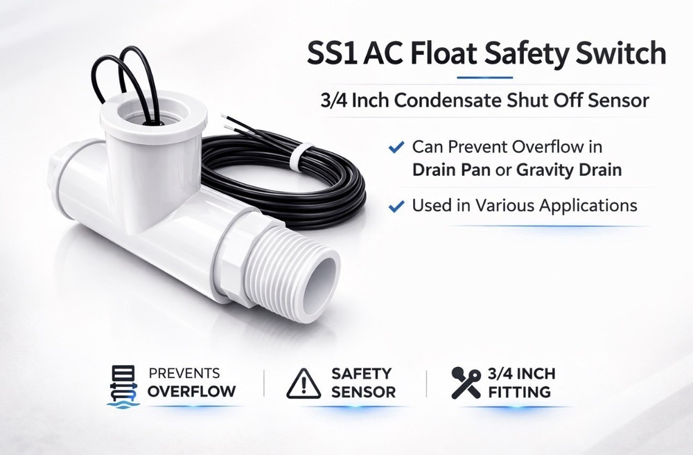SS1 AC Float Switch HVAC Condensate Overflow Shutoff Sensor ECWB (10 Pack)