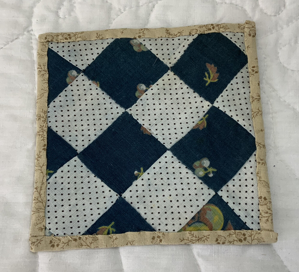 Vintage/Antique Patchwork Small Quilt Table Topper, Nine Patch, Early Calicos