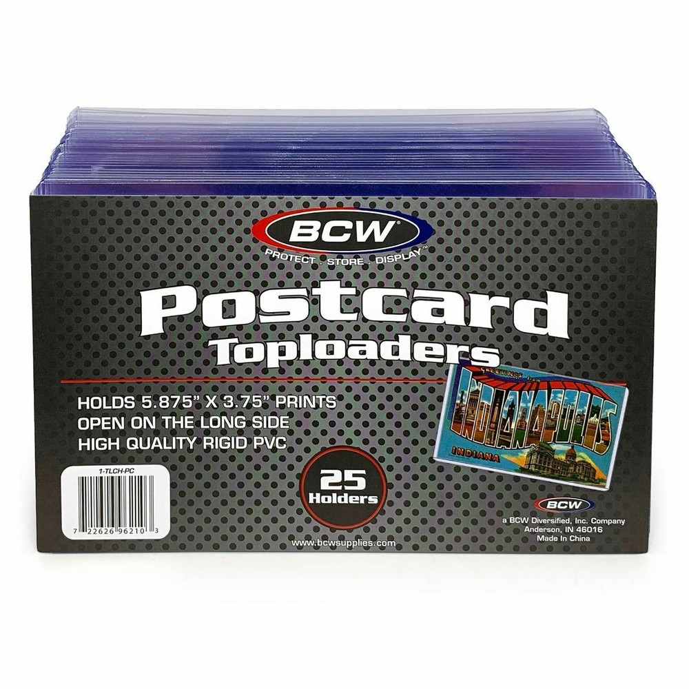 (25-Pack) BCW Regular Size Postcard Toploaders Rigid Holders Opens On Long Side