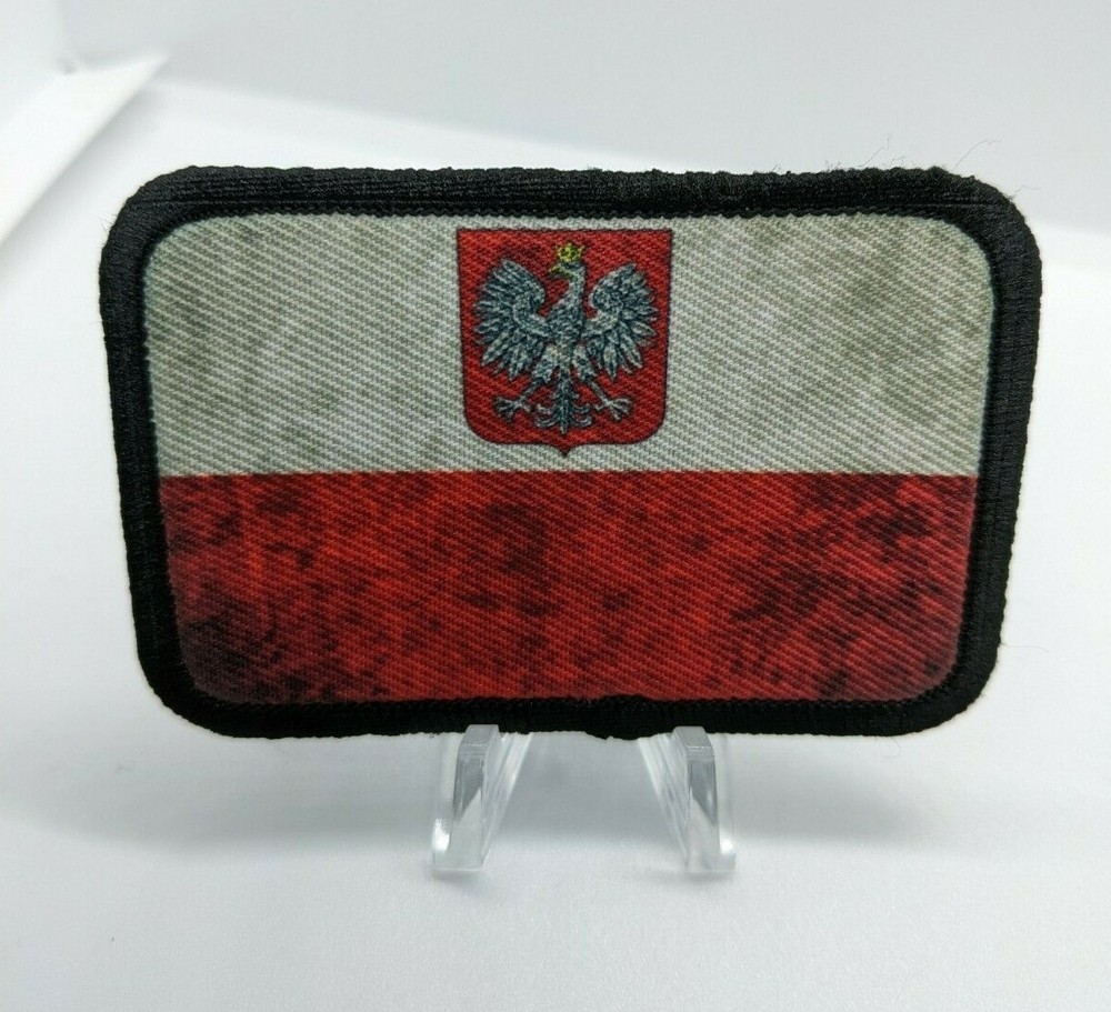 Distressed Poland Flag with crest  2"x3" hook & loop tactical morale patch
