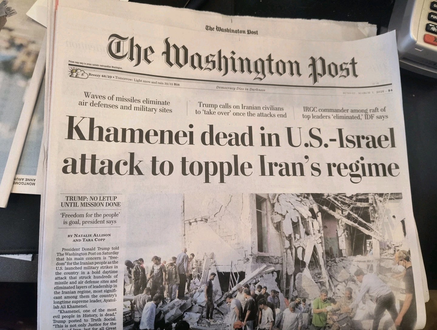 The Washington Post Sunday March 1st 2026 Khamenei dead in U.S.-Israel attack