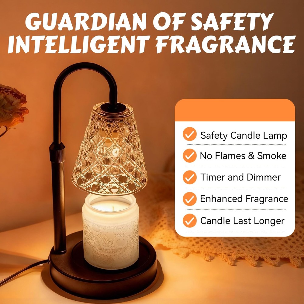 Candle Warmer Lamp with Timer Dimmable, Adjustable Height - Includes 2 Bulbs