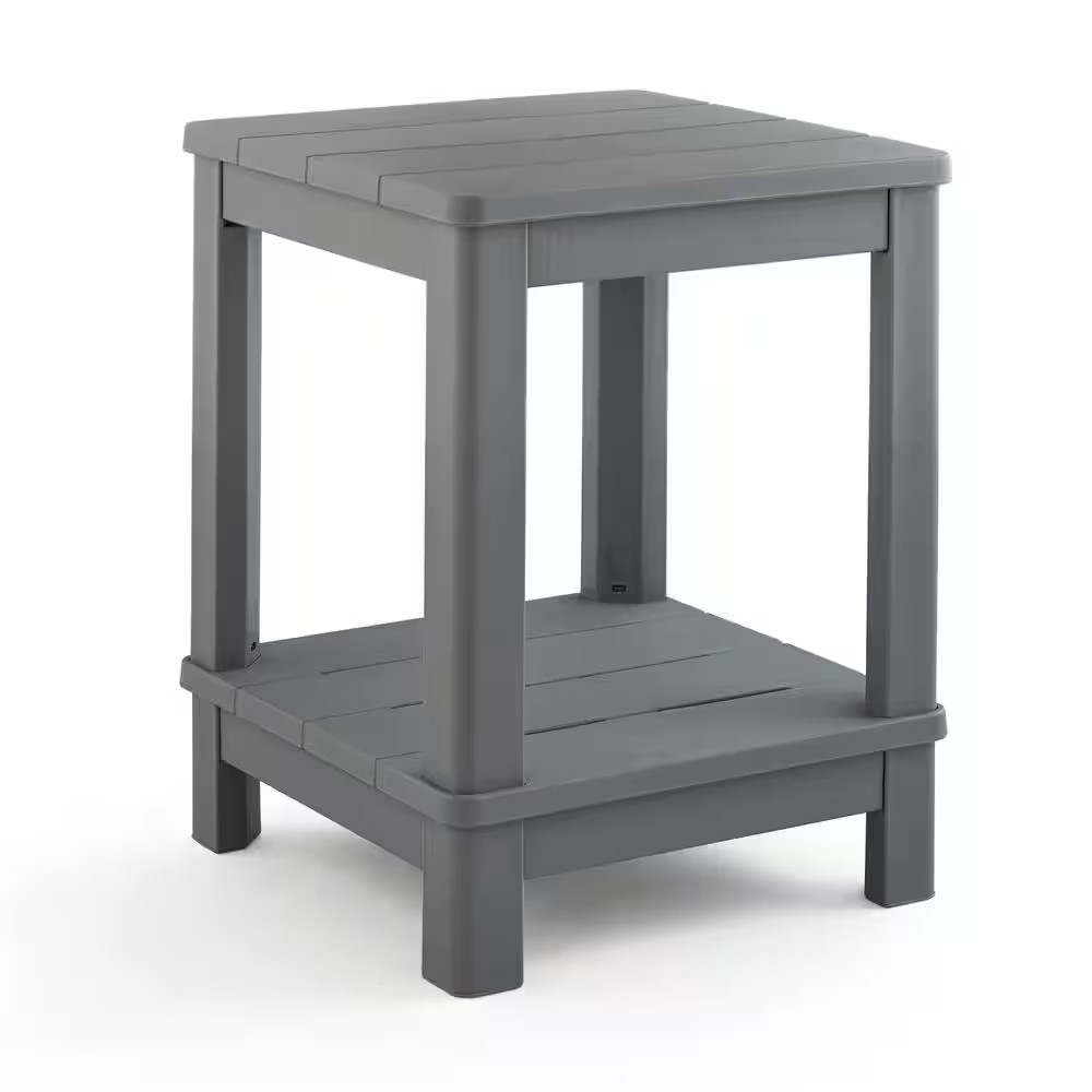 Deluxe 20 In. Resin Gray Square Patio Side Table with Storage
