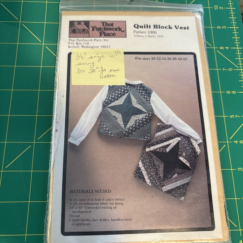 Quilt Block Vest 1978 Pattern