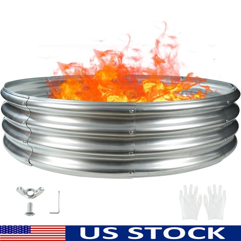 Galvanized Steel Fire Ring Durable Rust Resistant Outdoor Camping Fire Pit New
