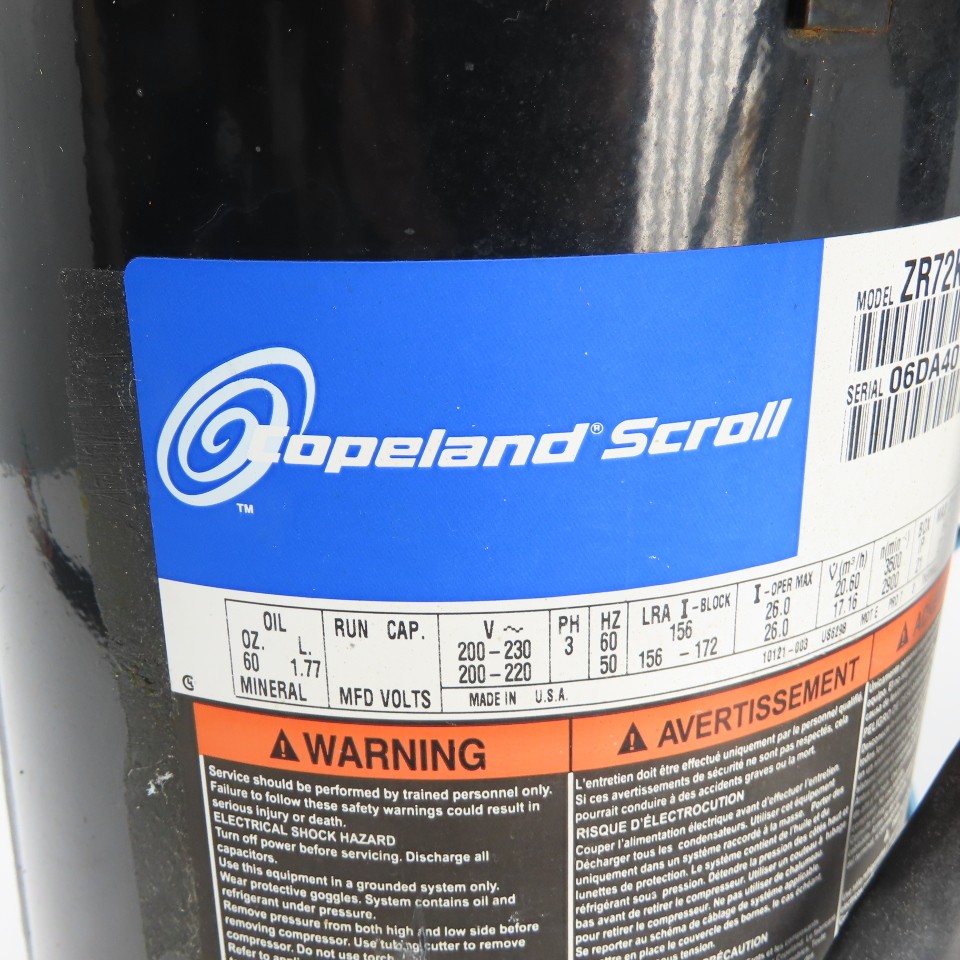 Copland Scroll ZR72KC-TF5-265 Refrigeration Scroll Compressor 200-230V 3Ph