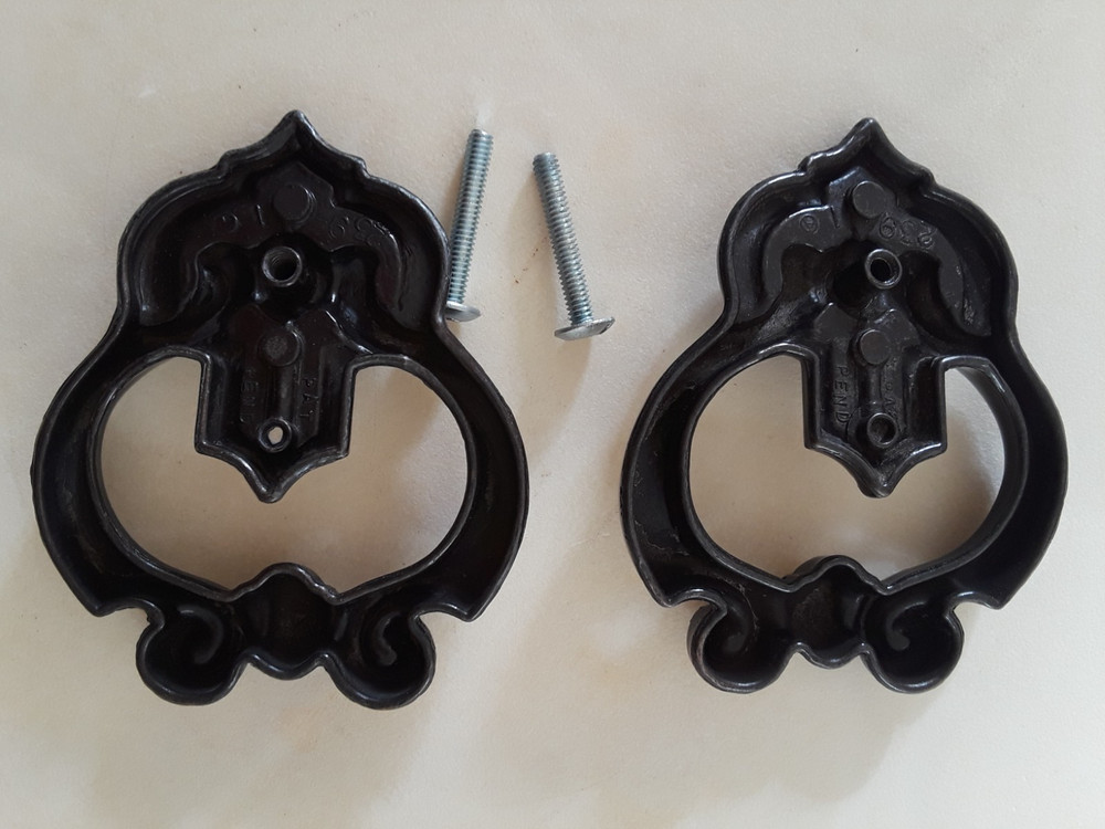 Two Antique Brass? Ornate Metal Drawer Cabinet Pull Knobs