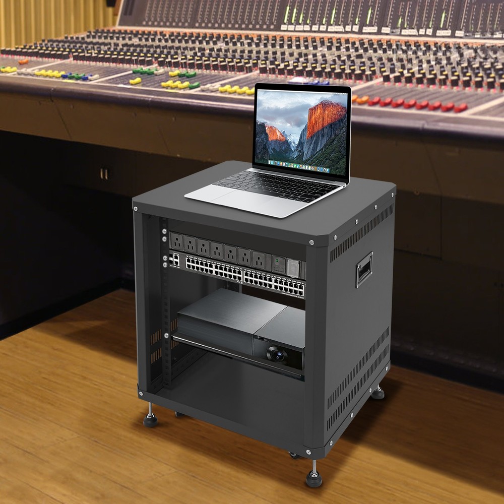 Network & Stereo Rack with Caster Wheels DJ Rolling Server Shelf Open Cabinet