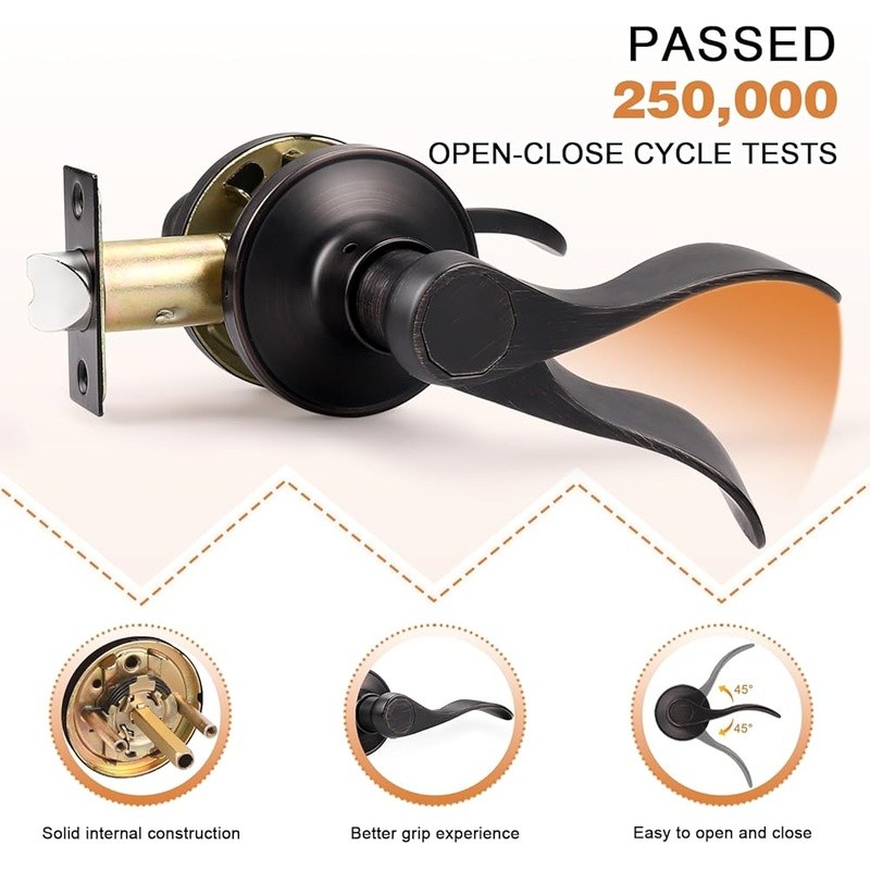 Wave Shape Passage Door Lever Keyless Handle Interior Non Locking 2 Pack New