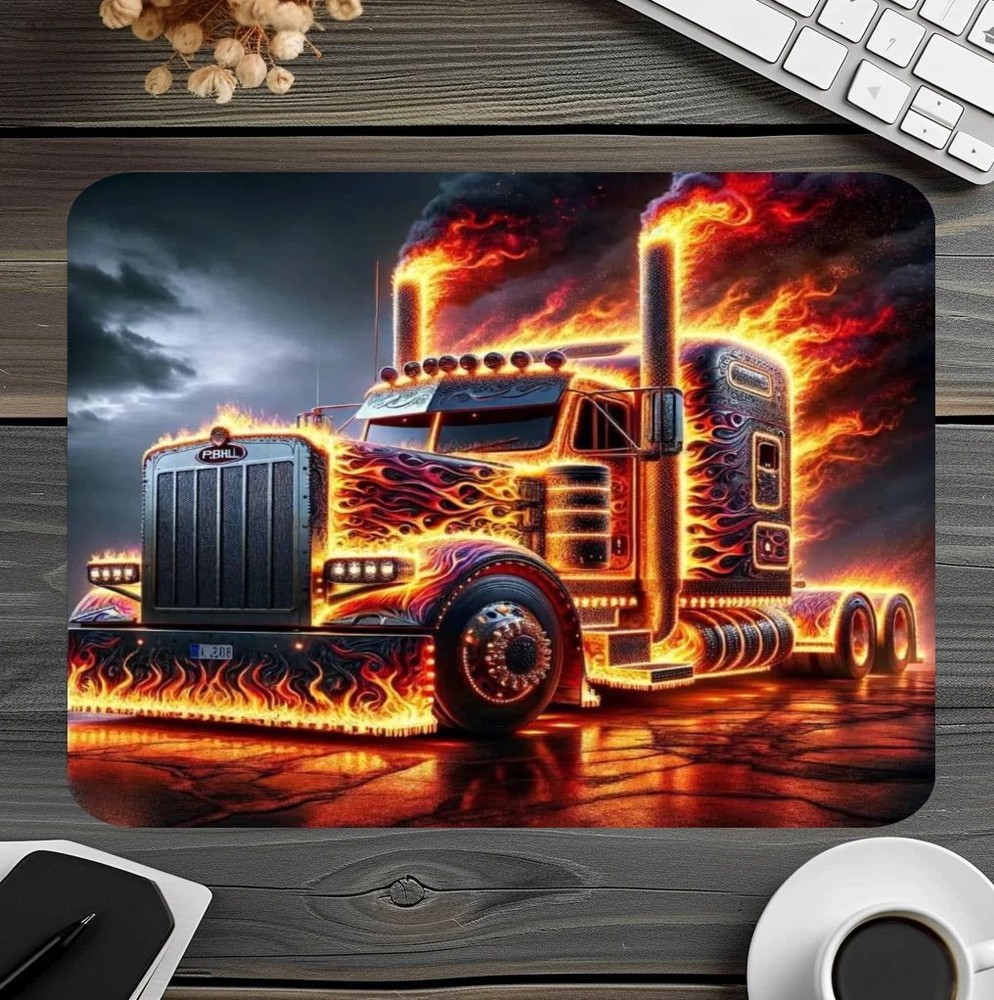 Flaming Semitruck Mouse Pad