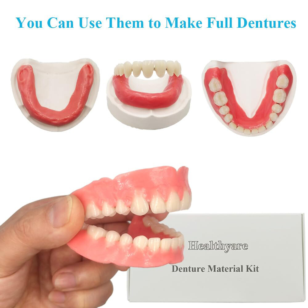 2 Set DIY Dentures Fake Teeth Kits Top and Bottom Dentures Temporary Fake Teeth
