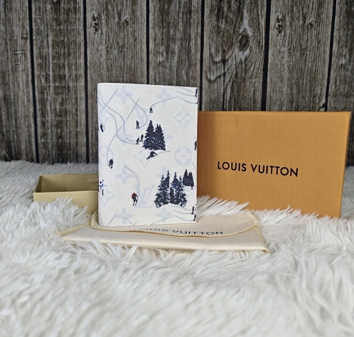 Louis Vuitton Lv Monogram Bifold Leather Passport Wallet Ski White