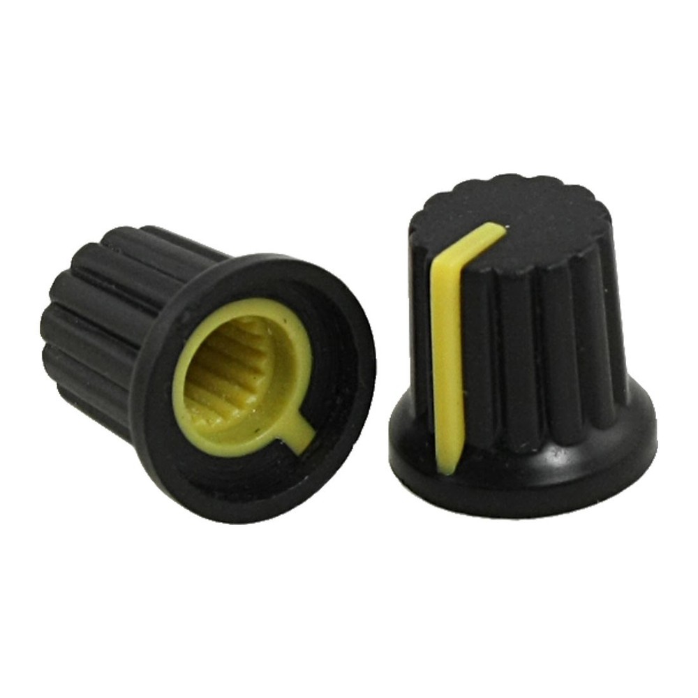 5 x Black Plastic Control Knobs w Yellow Mark for Potentiometer Pot