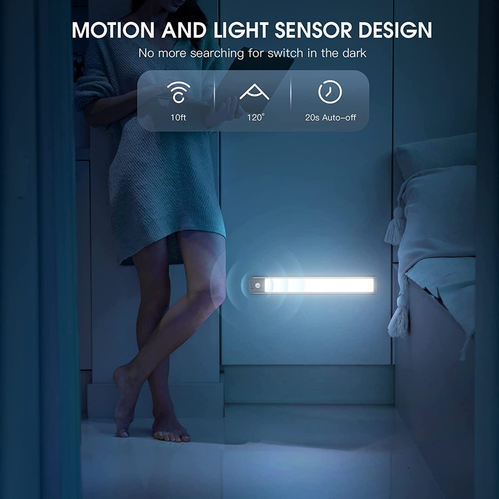 10inch Under Cabinet Lighting, 2 Pack Rechargeable Motion Sensor Light Indoor, 5